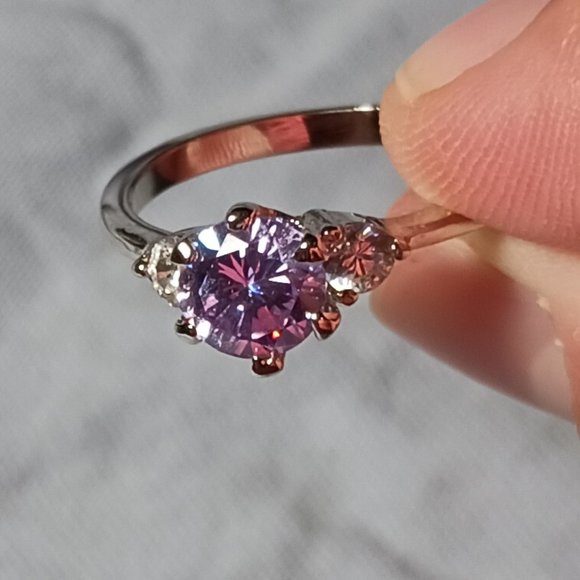 Silver Amethyst Ring with CZ Accents Size 9 - Picture 12 of 14